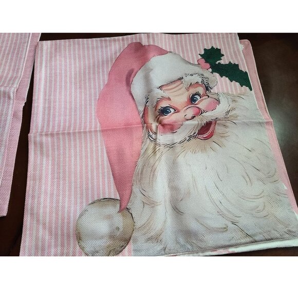 Christmas Pillow Covers Pink Santa Decoration Set Of 4 Accent Holiday Xmas Decor - Picture 6 of 16